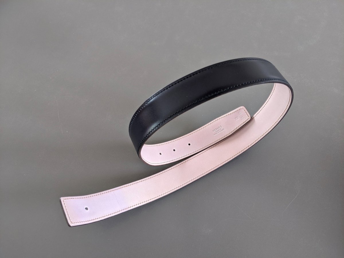 Hermes [184] 2001 Marine/Mauve-Rose Pale Reversible Box/Box Nepal Leather Strap Belt 32 mm, BOX! - poupishop