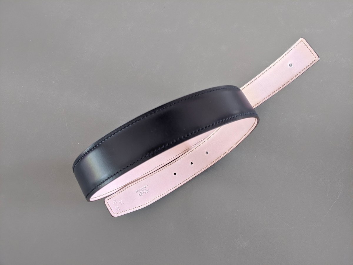 Hermes [184] 2001 Marine/Mauve-Rose Pale Reversible Box/Box Nepal Leather Strap Belt 32 mm, BOX! - poupishop