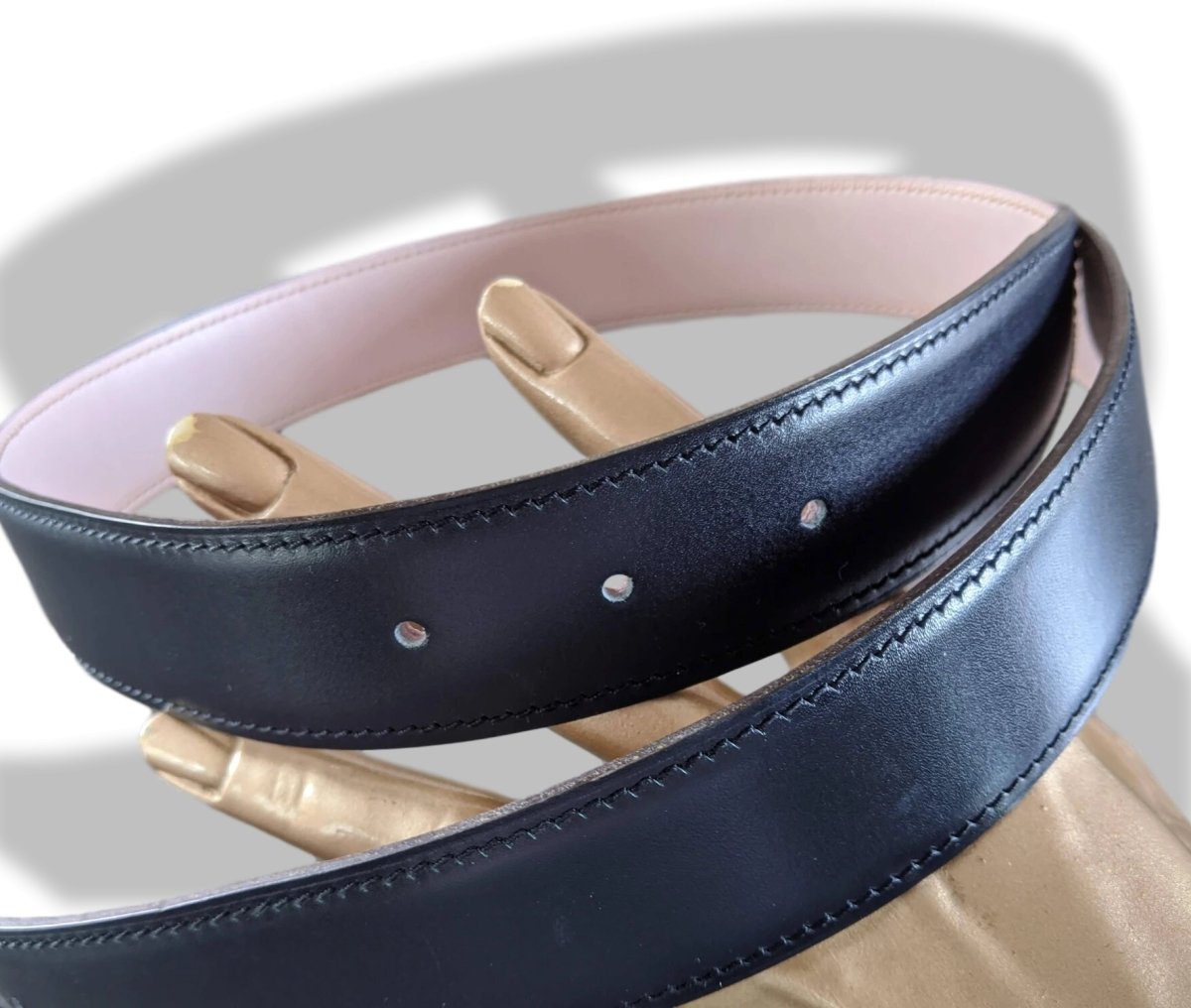 Hermes [184] 2001 Marine/Mauve-Rose Pale Reversible Box/Box Nepal Leather Strap Belt 32 mm, BOX! - poupishop