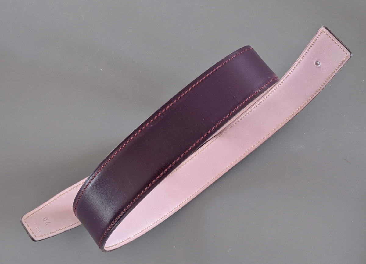 Hermes [185] 2001 Raisin/Mauve-Rose Pale Reversible Box/Box Nepal Leather Strap Belt 32 mm, BOX ! - poupishop