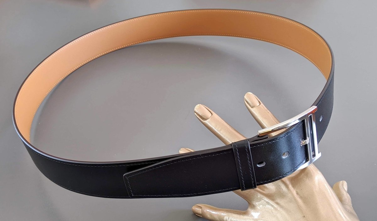 Hermes [186] Noir Calfskin Box Leather PRINCETON Complete Belt 38 MM, BNIB! - poupishop
