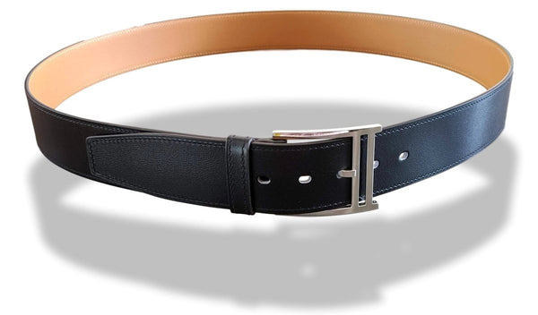 Hermes [186] Noir Calfskin Box Leather PRINCETON Complete Belt 38 MM, BNIB! - poupishop