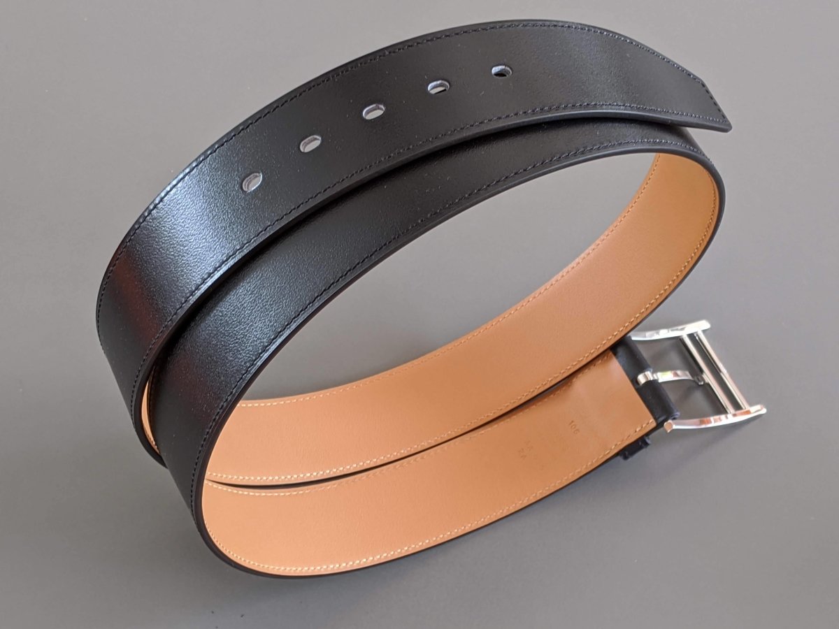 Hermes [186] Noir Calfskin Box Leather PRINCETON Complete Belt 38 MM, BNIB! - poupishop