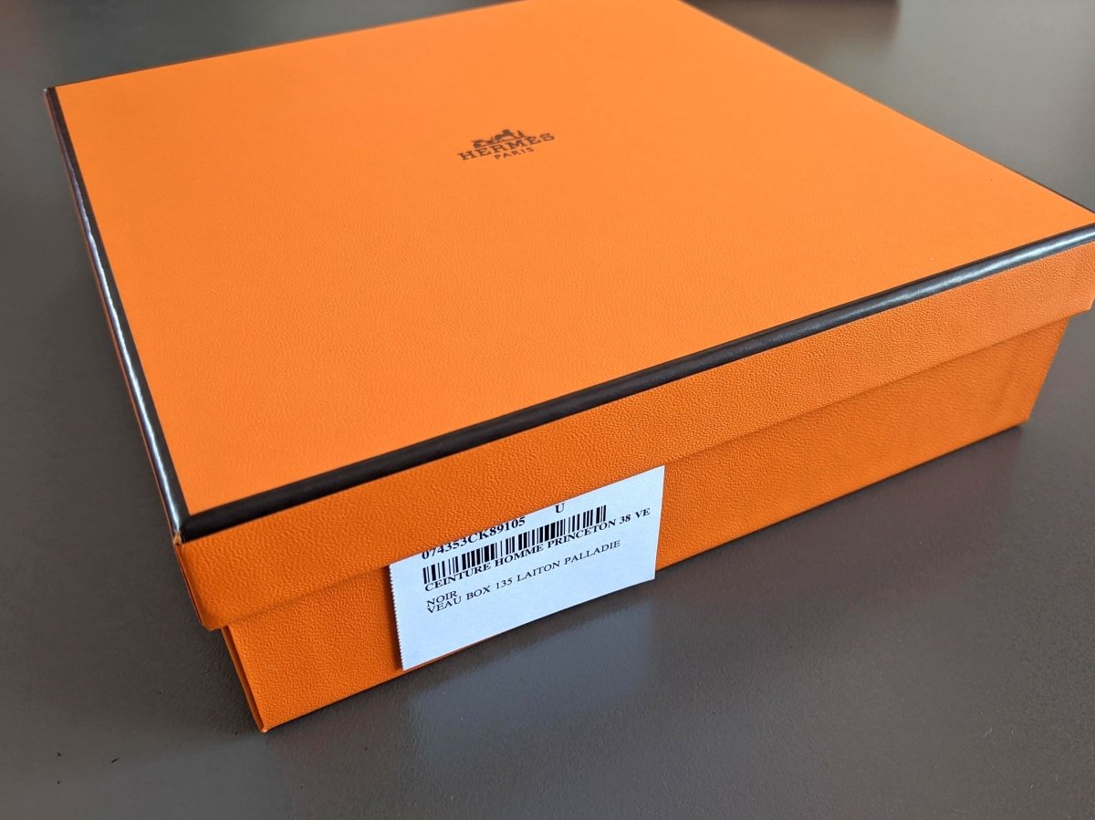 Hermes [186] Noir Calfskin Box Leather PRINCETON Complete Belt 38 MM, BNIB! - poupishop