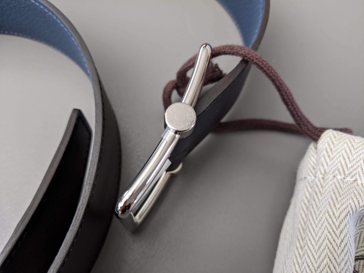 Hermes [188] Noir/Bleu de Prusse Veau Sombrero II SADDLE REVERSIBLE Complete Belt 38 MM, BNIB! - poupishop