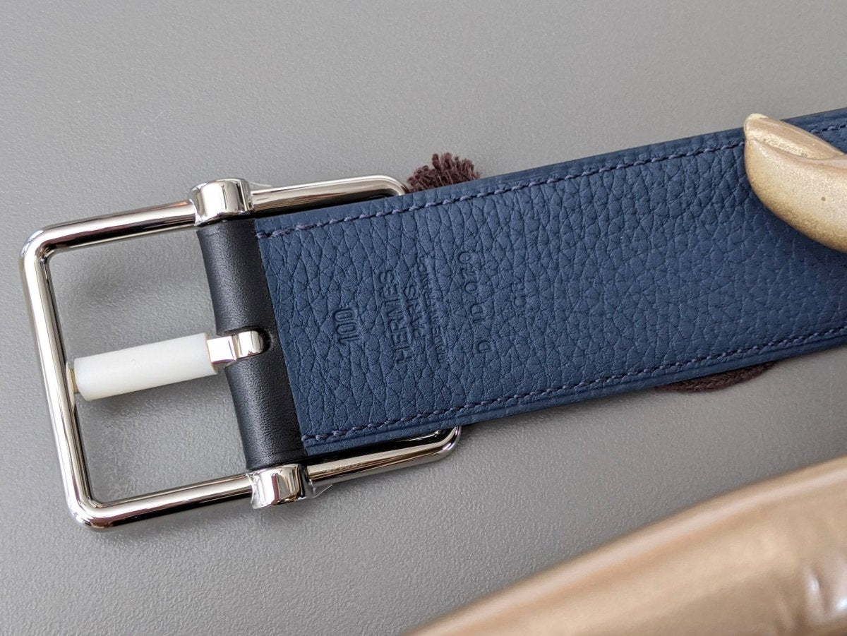 Hermes [188] Noir/Bleu de Prusse Veau Sombrero II SADDLE REVERSIBLE Complete Belt 38 MM, BNIB! - poupishop