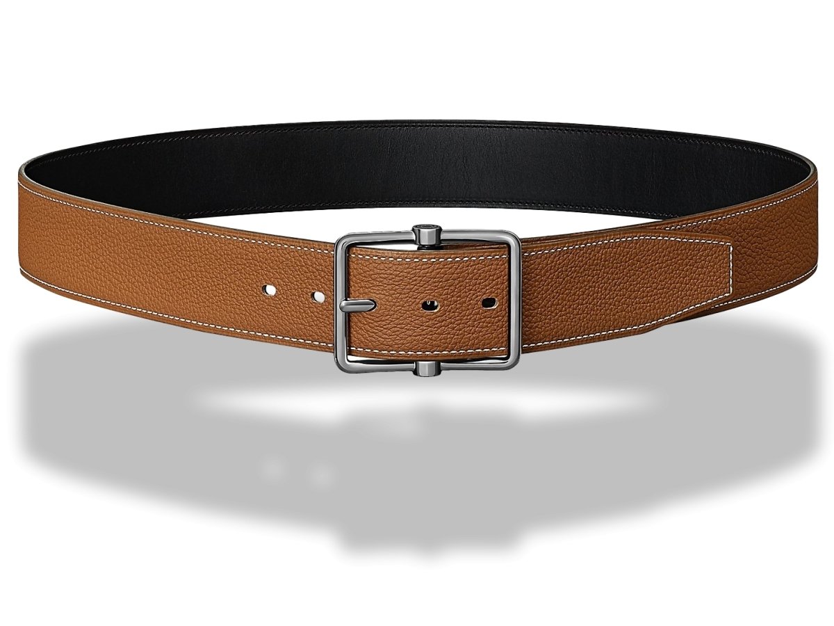 Hermes [189] Noir/Gold Veau Sombrero II/Togo SADDLE REVERSIBLE Complete Belt 38 MM, BNIB! - poupishop