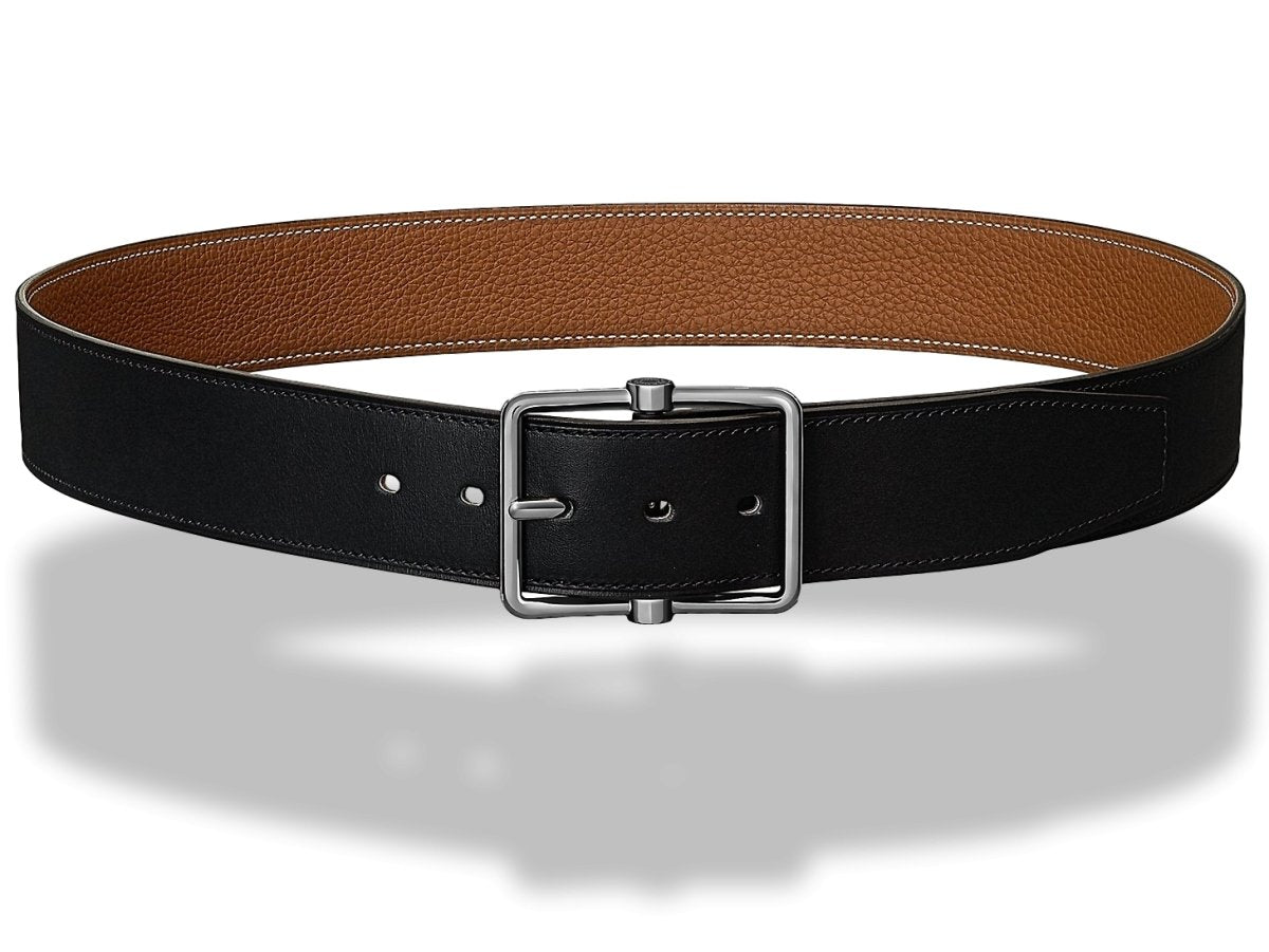 Hermes [189] Noir/Gold Veau Sombrero II/Togo SADDLE REVERSIBLE Complete Belt 38 MM, BNIB! - poupishop