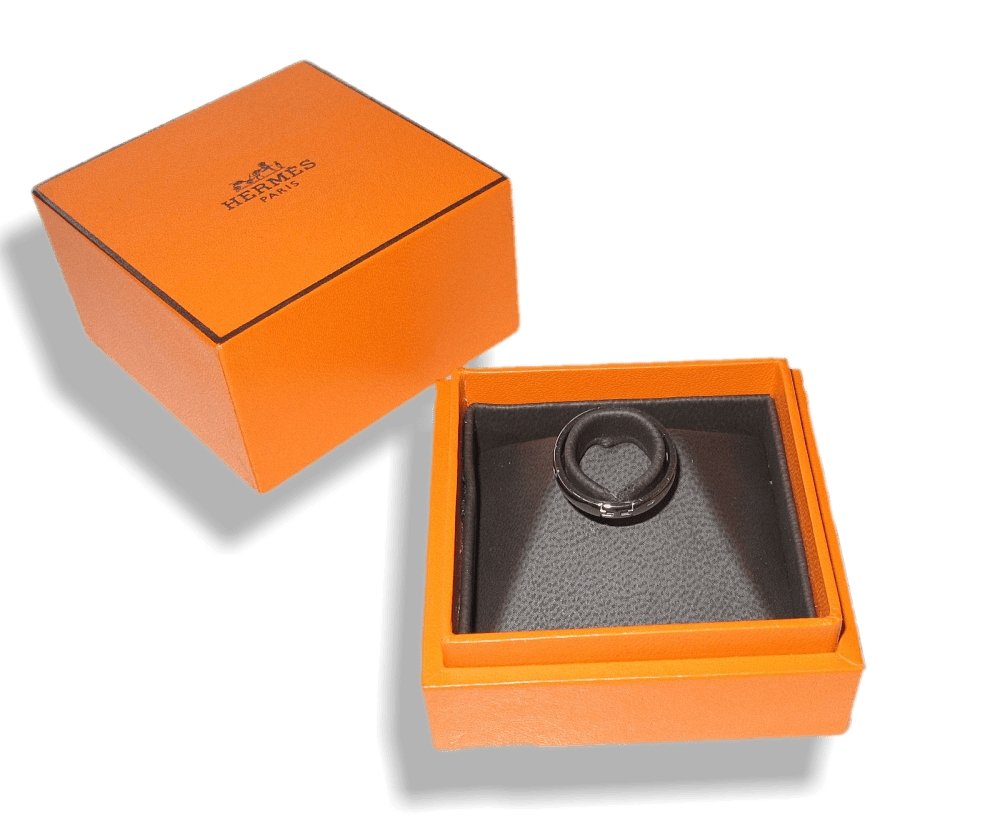Hermes 18K White Gold Hercules H Ring Sz53