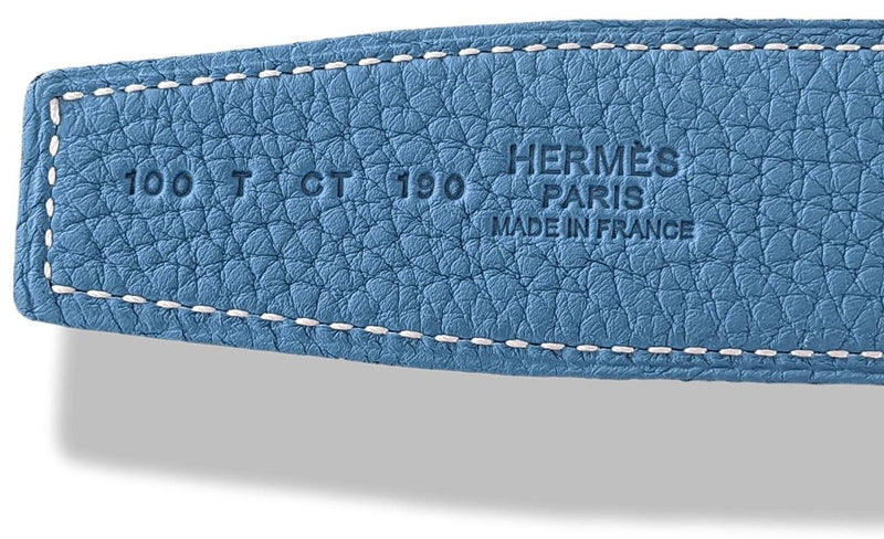 Hermes [19] Noir/Bleu Jean Reversible Box/Togo Leather Strap Belt 32 mm, NIB! - poupishop