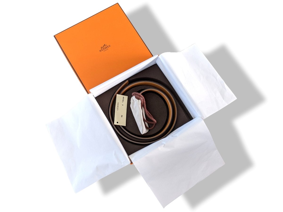 Hermes [190cm] Black/Naturel Veau Box Palladium CAPE COD REVERSIBLE Complete Belt 32 mm, BNIB! - poupishop