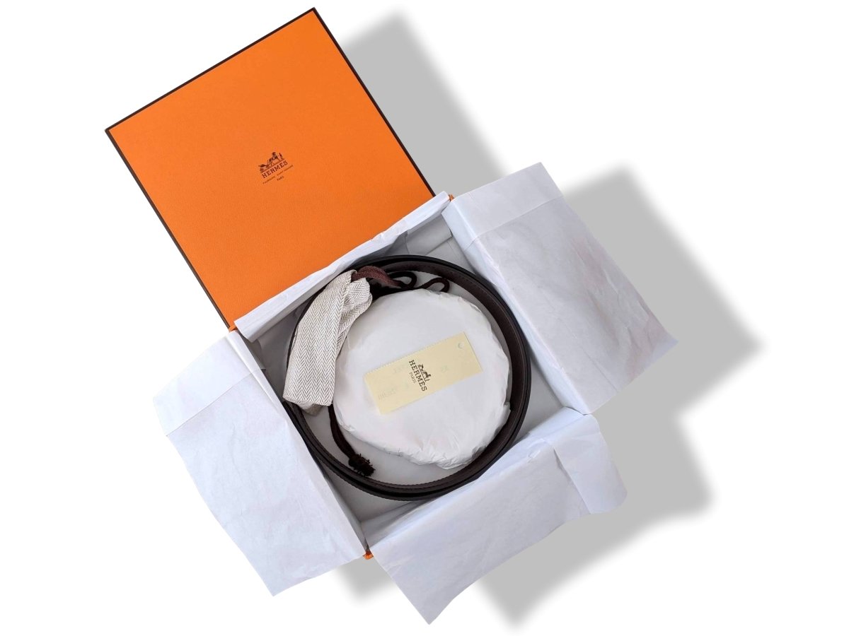 Hermes [191] Black/Chocolat Veau Box Palladium CAPE COD REVERSIBLE Complete Belt 32 mm, BNIB! - poupishop