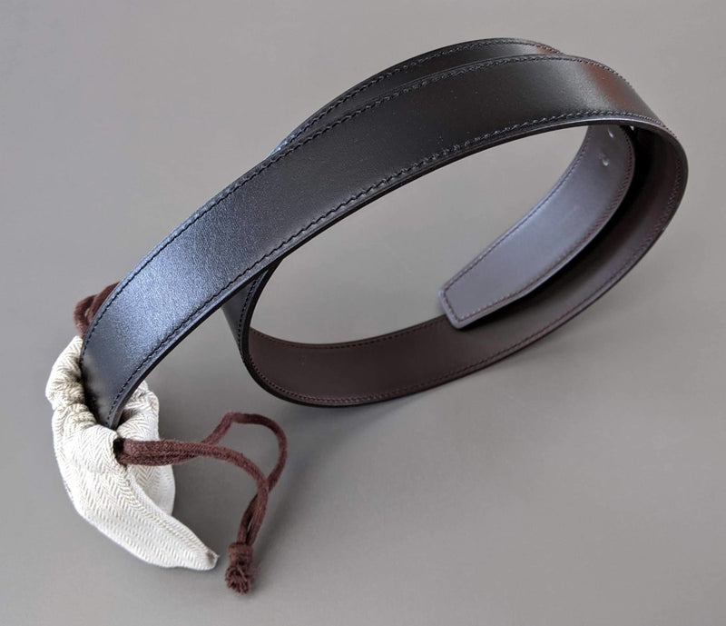 Hermes [191] Black/Chocolat Veau Box Palladium CAPE COD REVERSIBLE Complete Belt 32 mm, BNIB! - poupishop