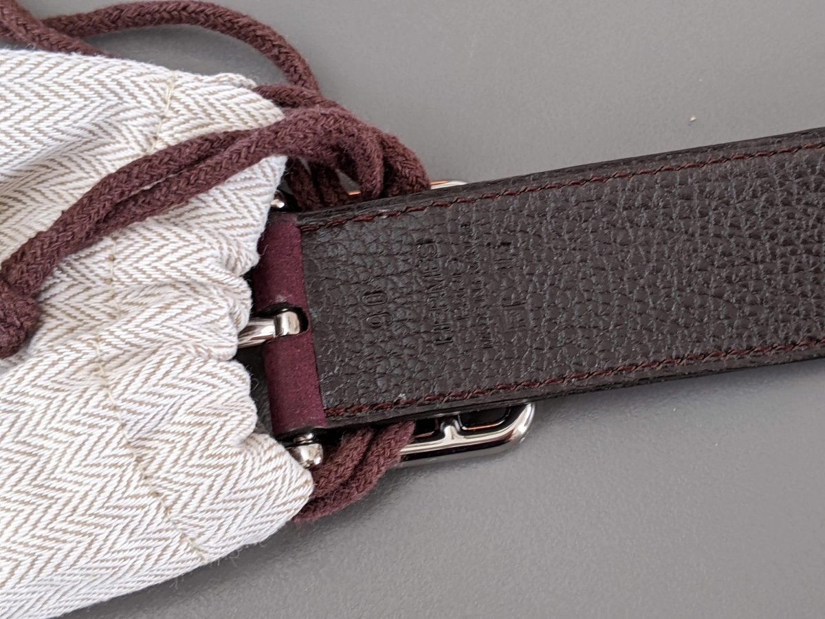 Hermes [192] Prune/Ebene Taurillon Gaucho Palladium CAPE COD REVERSIBLE Complete Belt 32 mm, BNIB! - poupishop