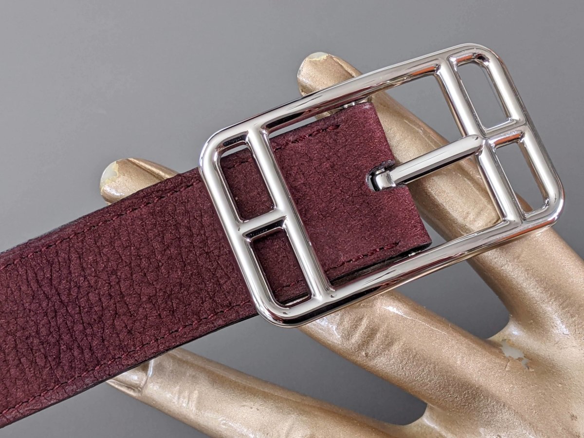 Hermes [192] Prune/Ebene Taurillon Gaucho Palladium CAPE COD REVERSIBLE Complete Belt 32 mm, BNIB! - poupishop
