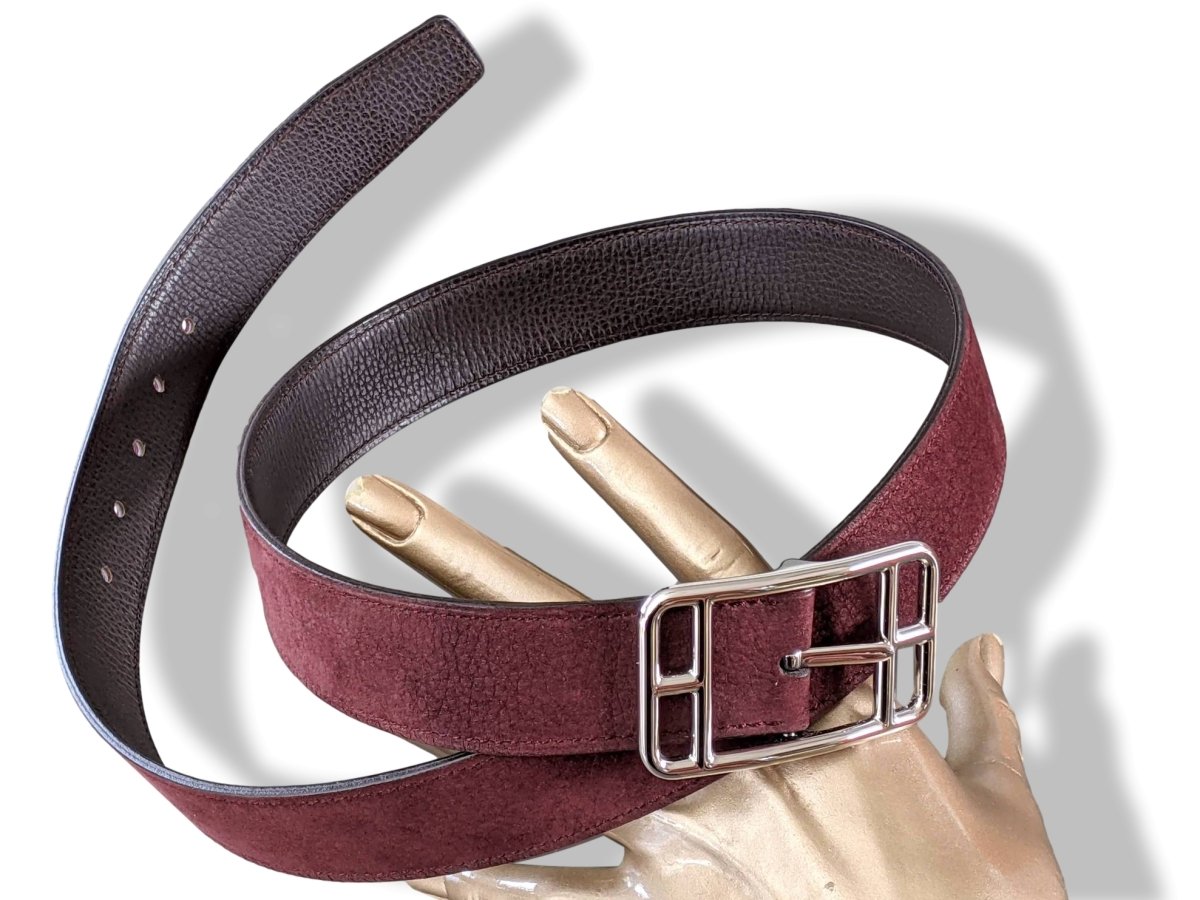 Hermes [192] Prune/Ebene Taurillon Gaucho Palladium CAPE COD REVERSIBLE Complete Belt 32 mm, BNIB! - poupishop