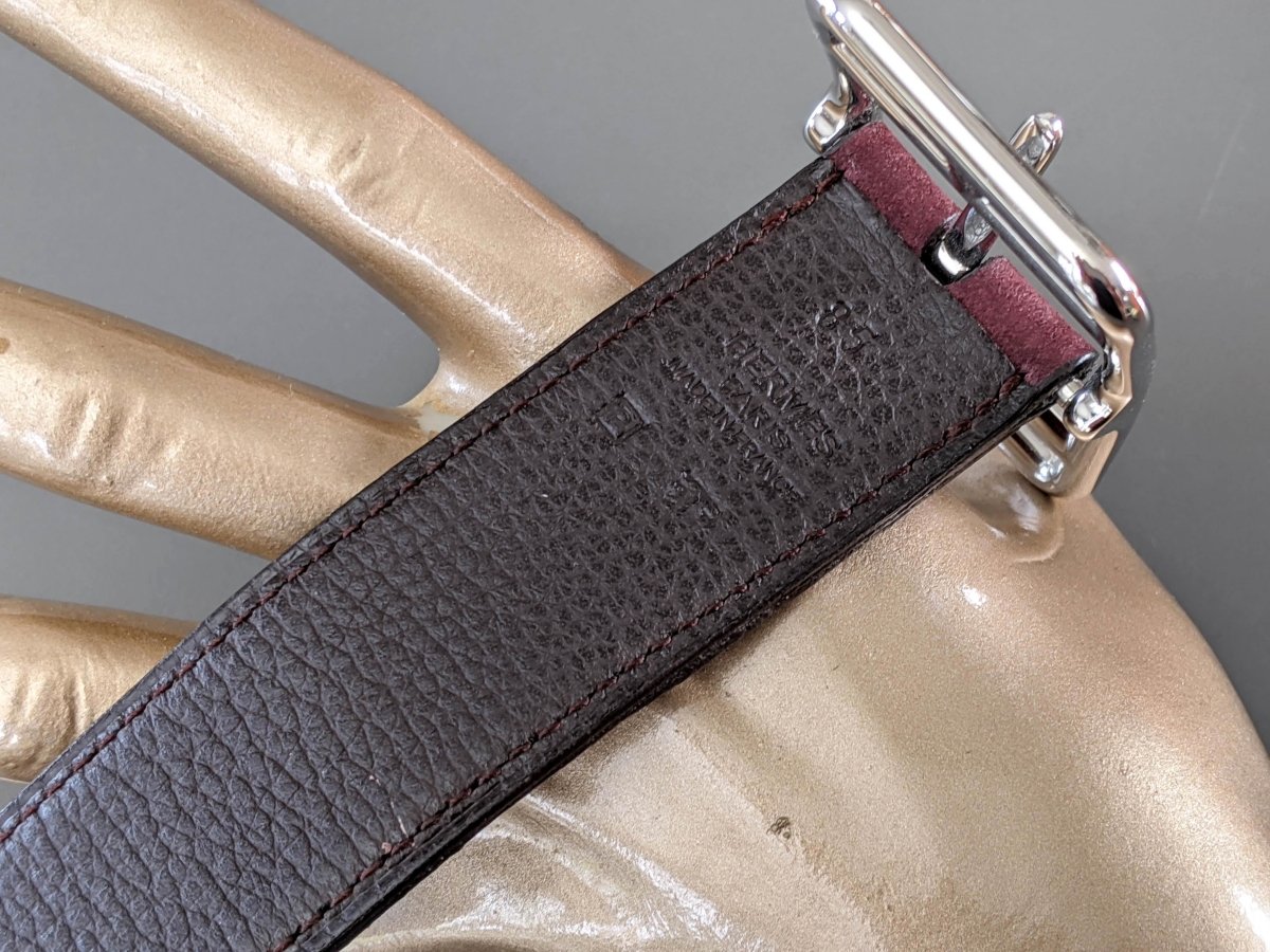 Hermes [192] Prune/Ebene Taurillon Gaucho Palladium CAPE COD REVERSIBLE Complete Belt 32 mm, BNIB! - poupishop