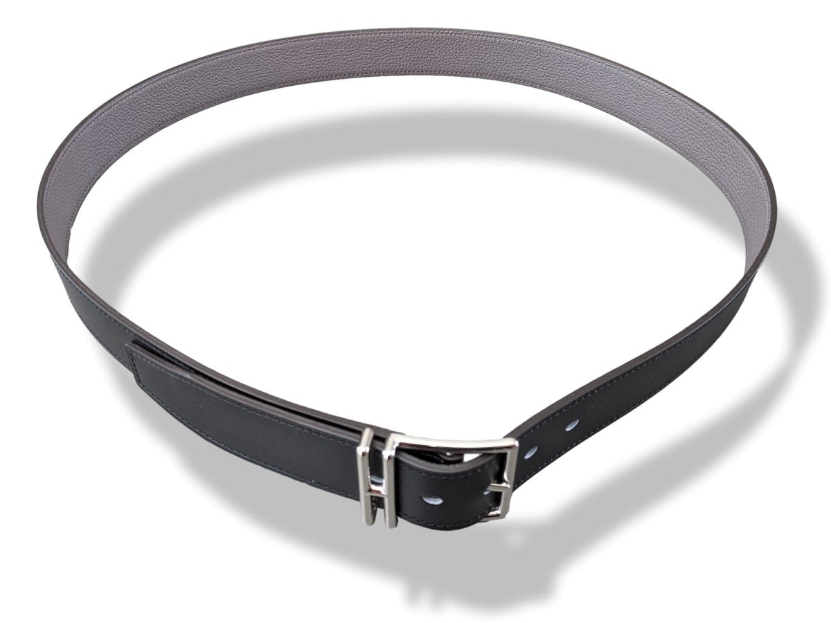 Hermes [193] Noir/Etain Box/Togo Palladium NATHAN REVERSIBLE Complete Belt 32 mm, BNIB! - poupishop