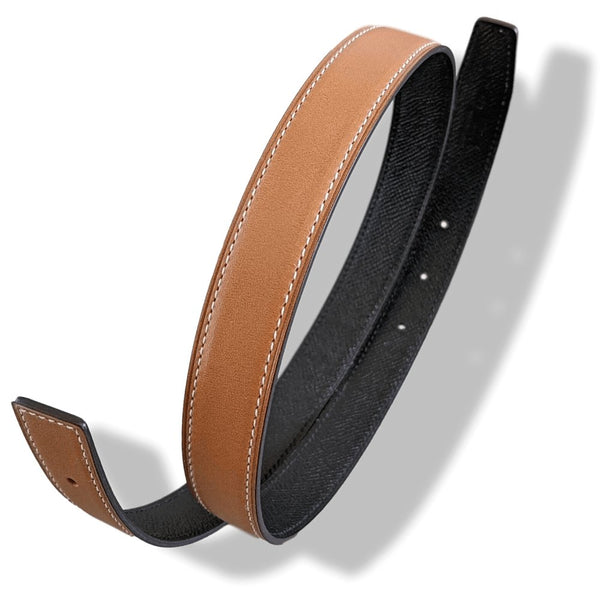 Hermes [195] Fauve/Black Barenia Epsom Reversible Strap for Belt 24 mm Sz75, BNIB! - poupishop