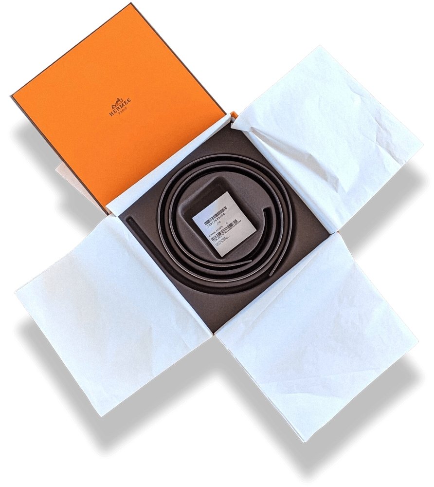 Hermes [195] Fauve/Black Barenia Epsom Reversible Strap for Belt 24 mm Sz75, BNIB! - poupishop