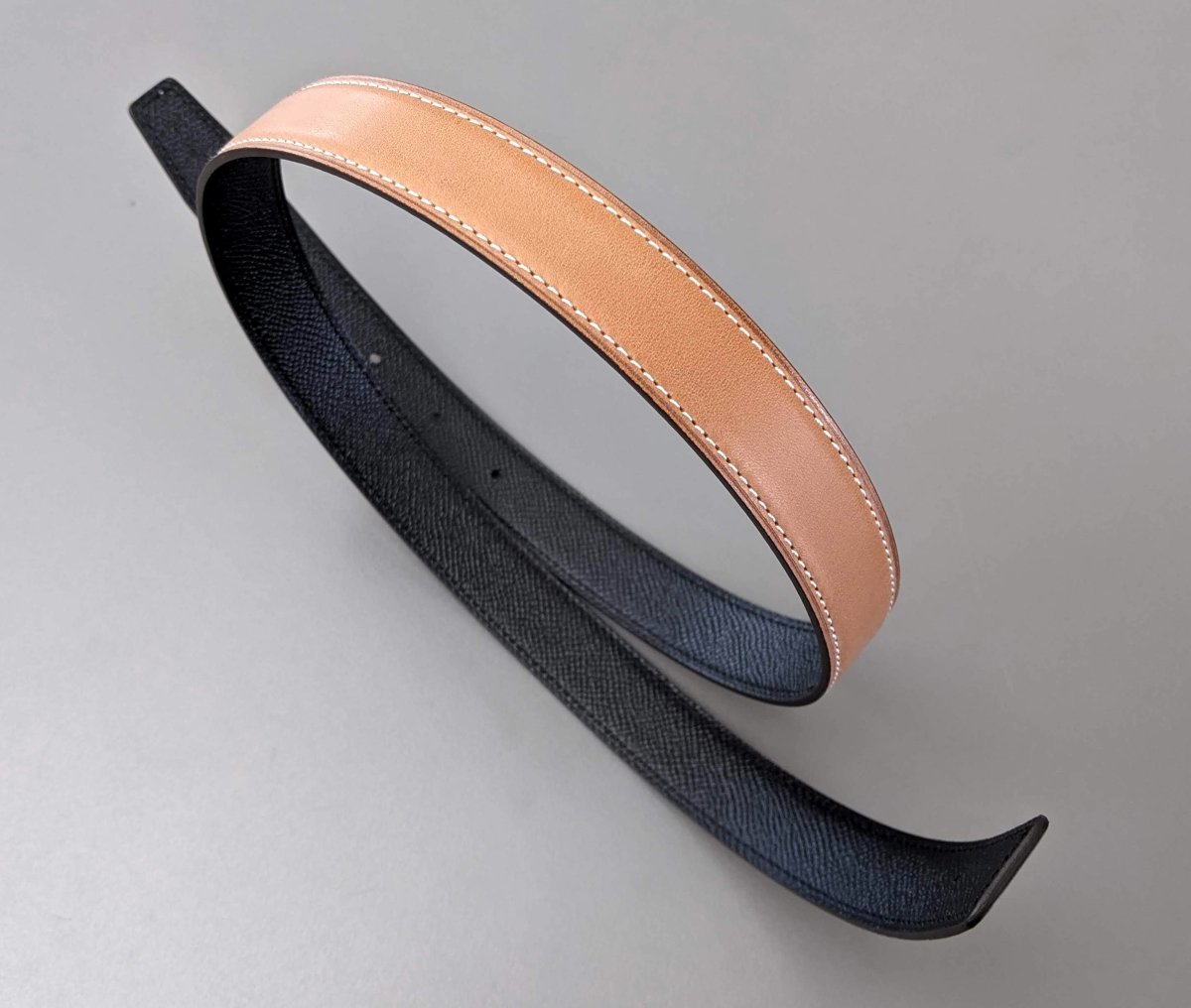 Hermes [195] Fauve/Black Barenia Epsom Reversible Strap for Belt 24 mm Sz75, BNIB! - poupishop