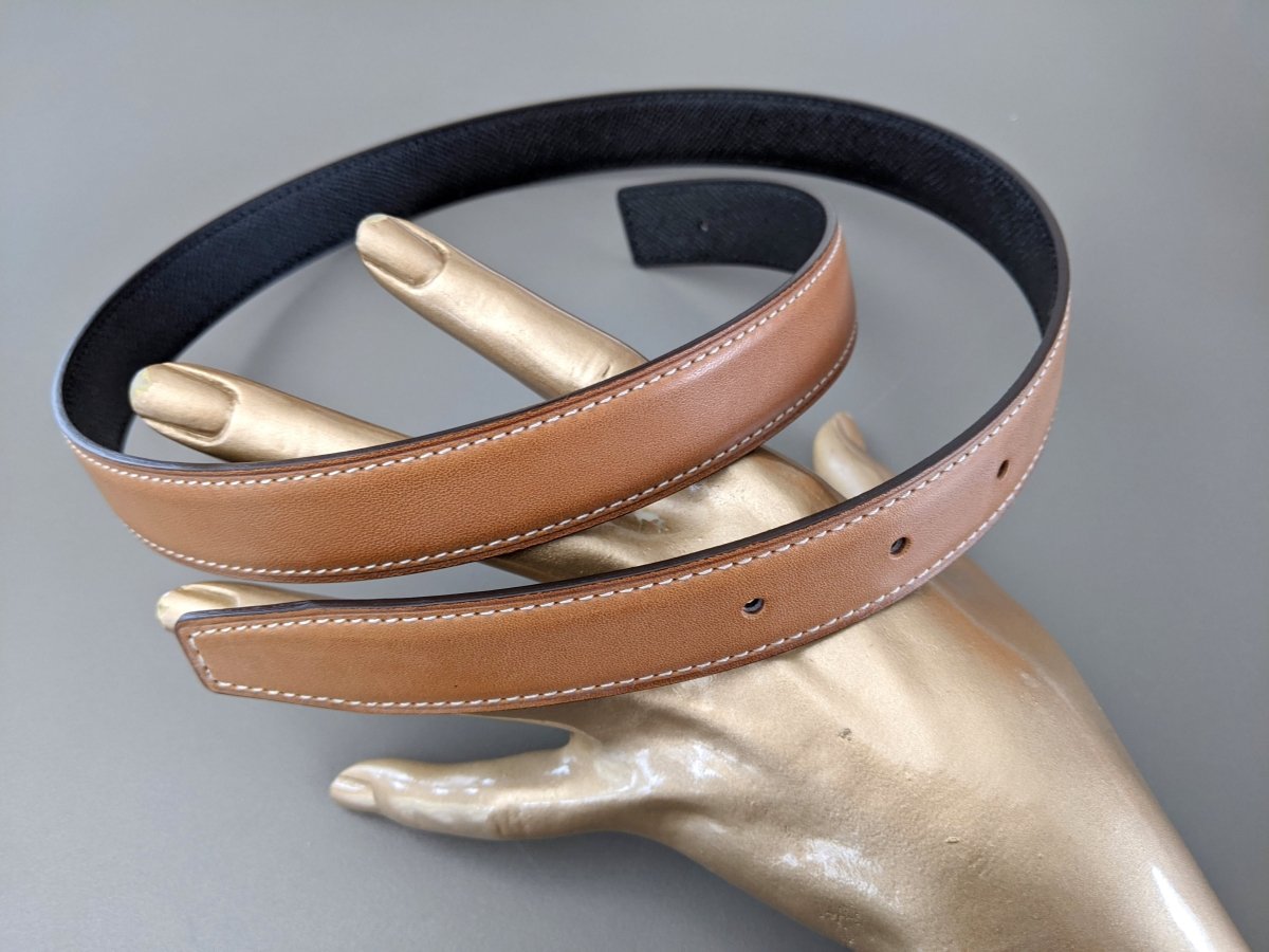 Hermes [195] Fauve/Black Barenia Epsom Reversible Strap for Belt 24 mm Sz75, BNIB! - poupishop