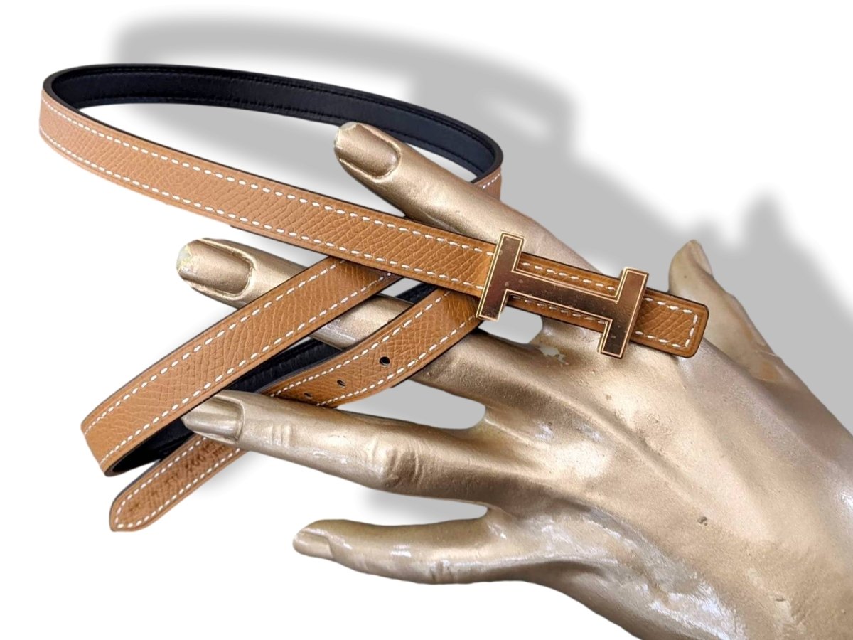Hermes [195] Noir/Gold Swift/Epsom Plated Pink Gold FOCUS Complete Belt Reversible 13 MM Sz 080, BNIB! - poupishop