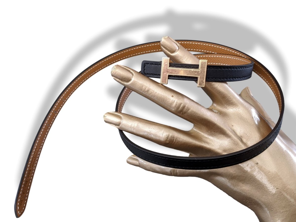 Hermes [195] Noir/Gold Swift/Epsom Plated Pink Gold FOCUS Complete Belt Reversible 13 MM Sz 080, BNIB! - poupishop