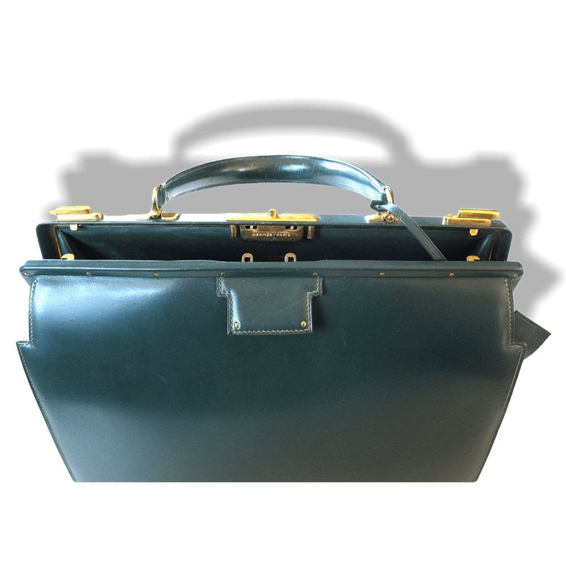 Hermes 1950s Green Box Leather 404 Retro Doctor Bag Handbag Mallette, Mint! - poupishop