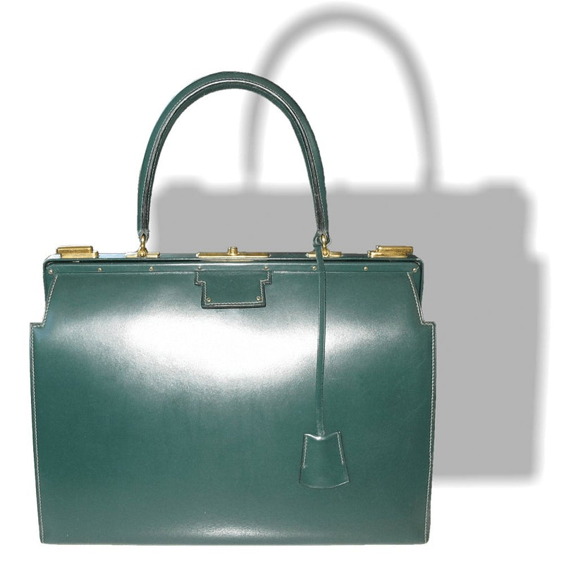 Hermes 1950s Green Box Leather 404 Retro Doctor Bag Handbag Mallette Mint!