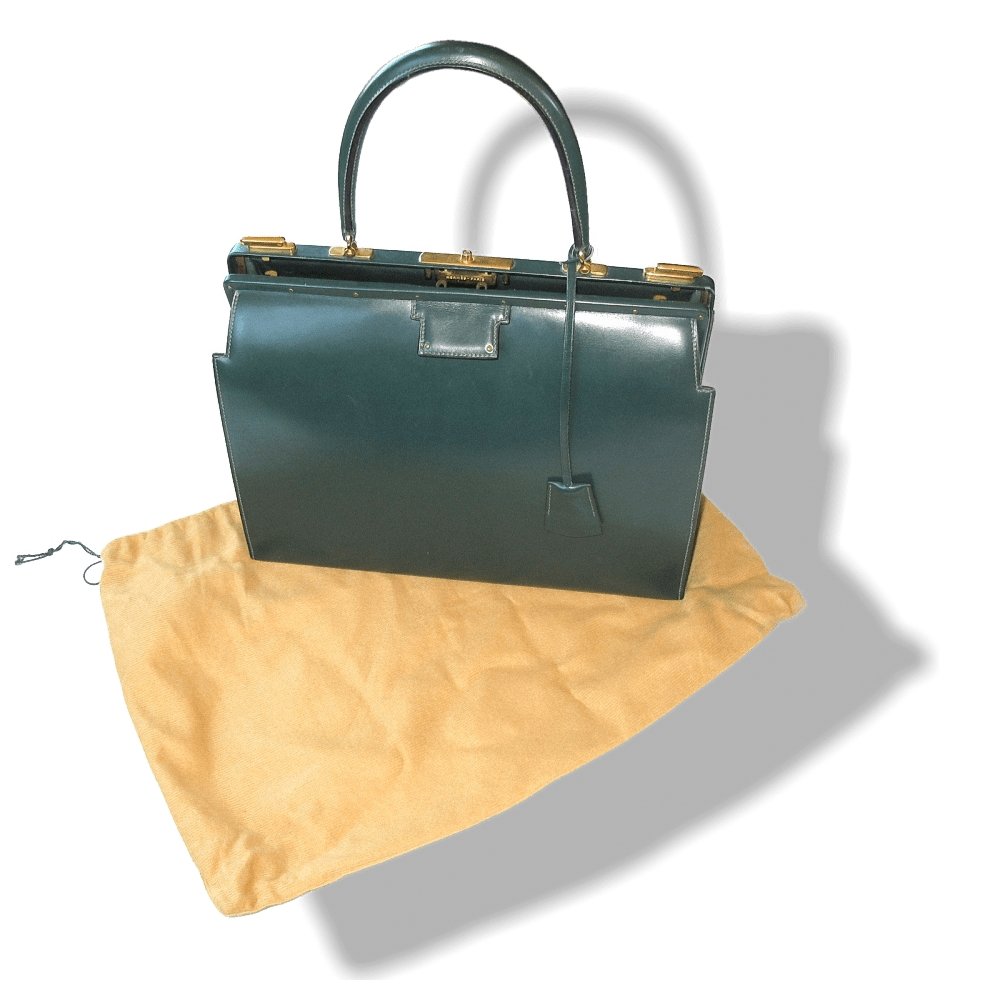 Hermes 1950s Green Box Leather 404 Retro Doctor Bag Handbag Mallette, Mint! - poupishop