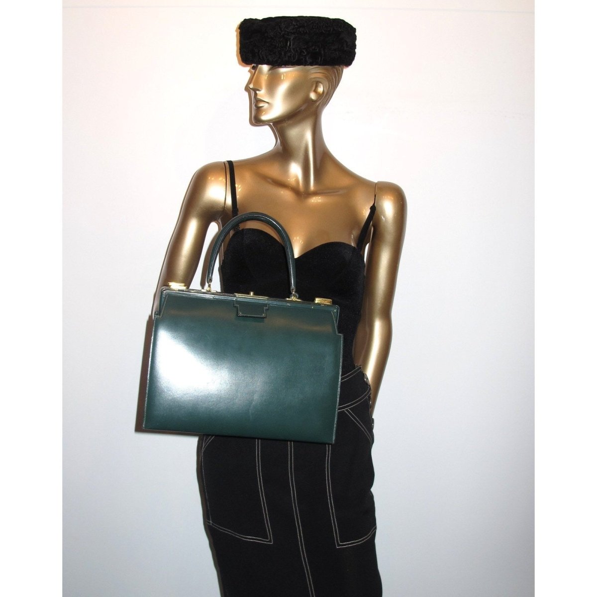 Hermes 1950s Green Box Leather 404 Retro Doctor Bag Handbag Mallette, Mint! - poupishop