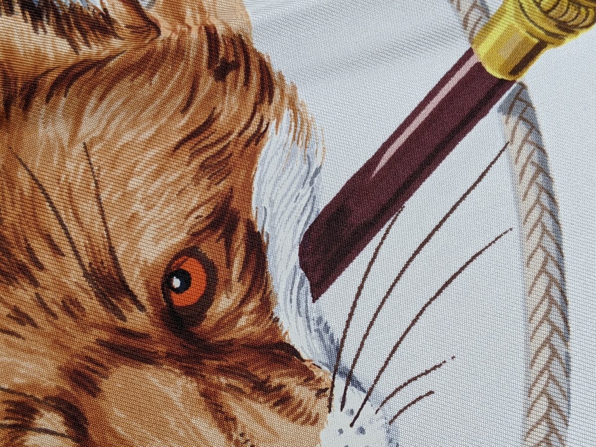 Hermes 1958 CHASSE AU RENARD by Hugo Grygkar Blanc Matt Oerprint Twill 90 Incredible!