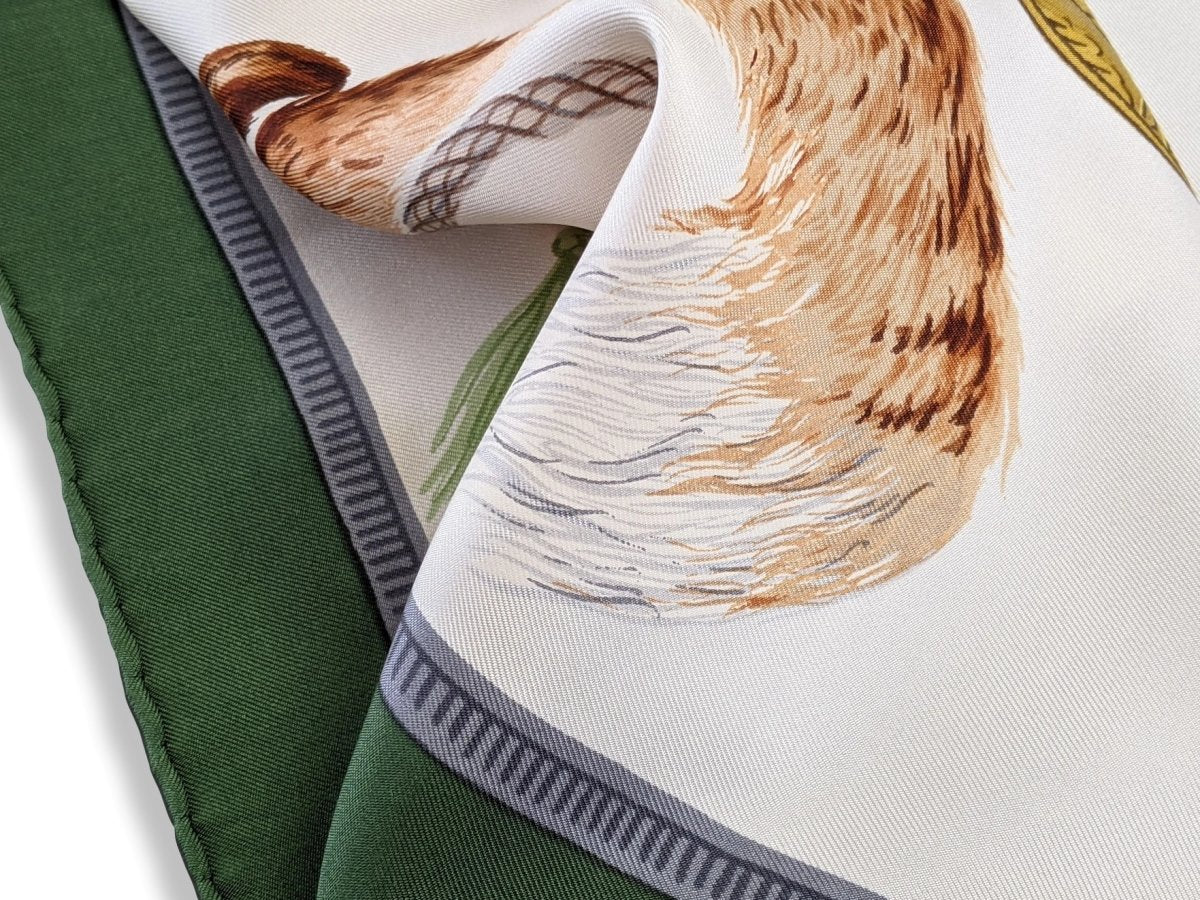 Hermes 1958 CHASSE AU RENARD by Hugo Grygkar Blanc Matt Oerprint Twill 90 Incredible!