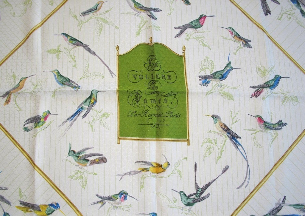 Hermes 1958 First Issue Voliere des Dames Jacquard Twill 90, Rare! - poupishop