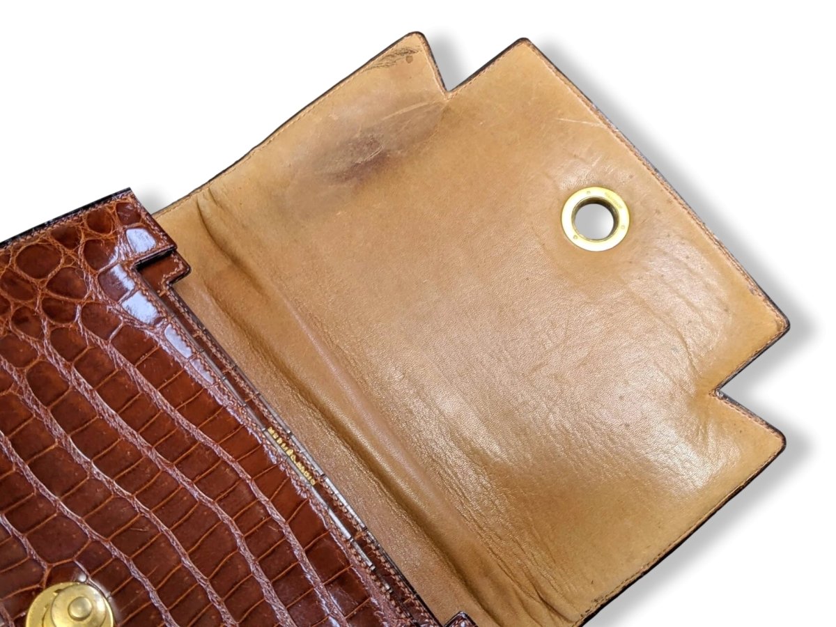 Hermes 1960s Fauve Crocodile Porosus Flap Bag, Lovely Model!