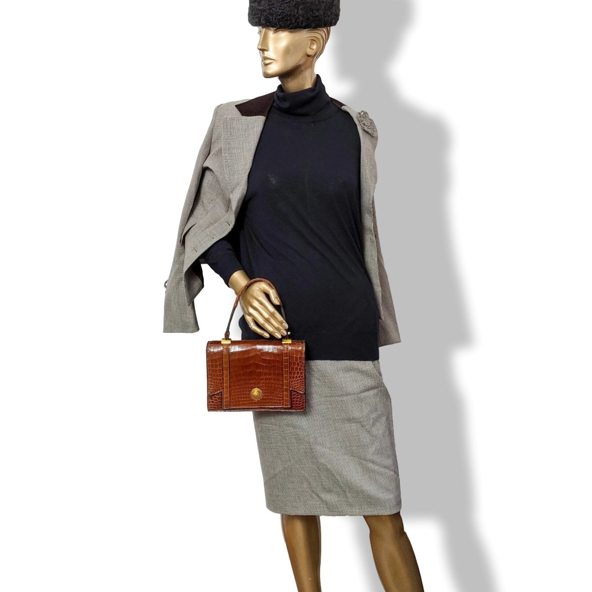 Hermes 1960s Fauve Crocodile Porosus Flap Bag, Lovely Model!