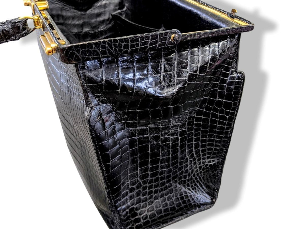 Hermes 1950s Noir Crocodile Porosus SAC 404 Retro Mallette Doctor Bag, Incredible!