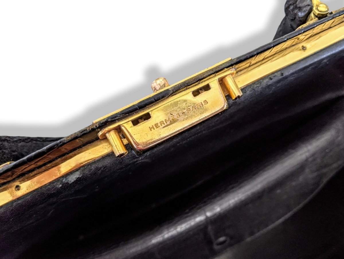 Hermes 1950s Noir Crocodile Porosus SAC 404 Retro Mallette Doctor Bag, Incredible!