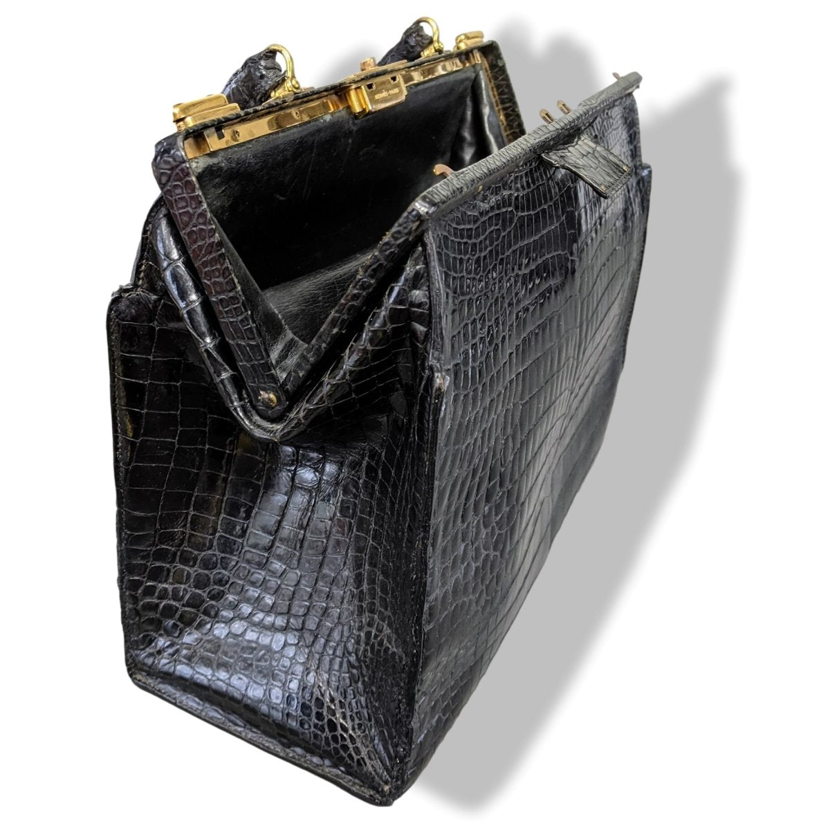 Hermes 1950s Noir Crocodile Porosus SAC 404 Retro Mallette Doctor Bag, Incredible!