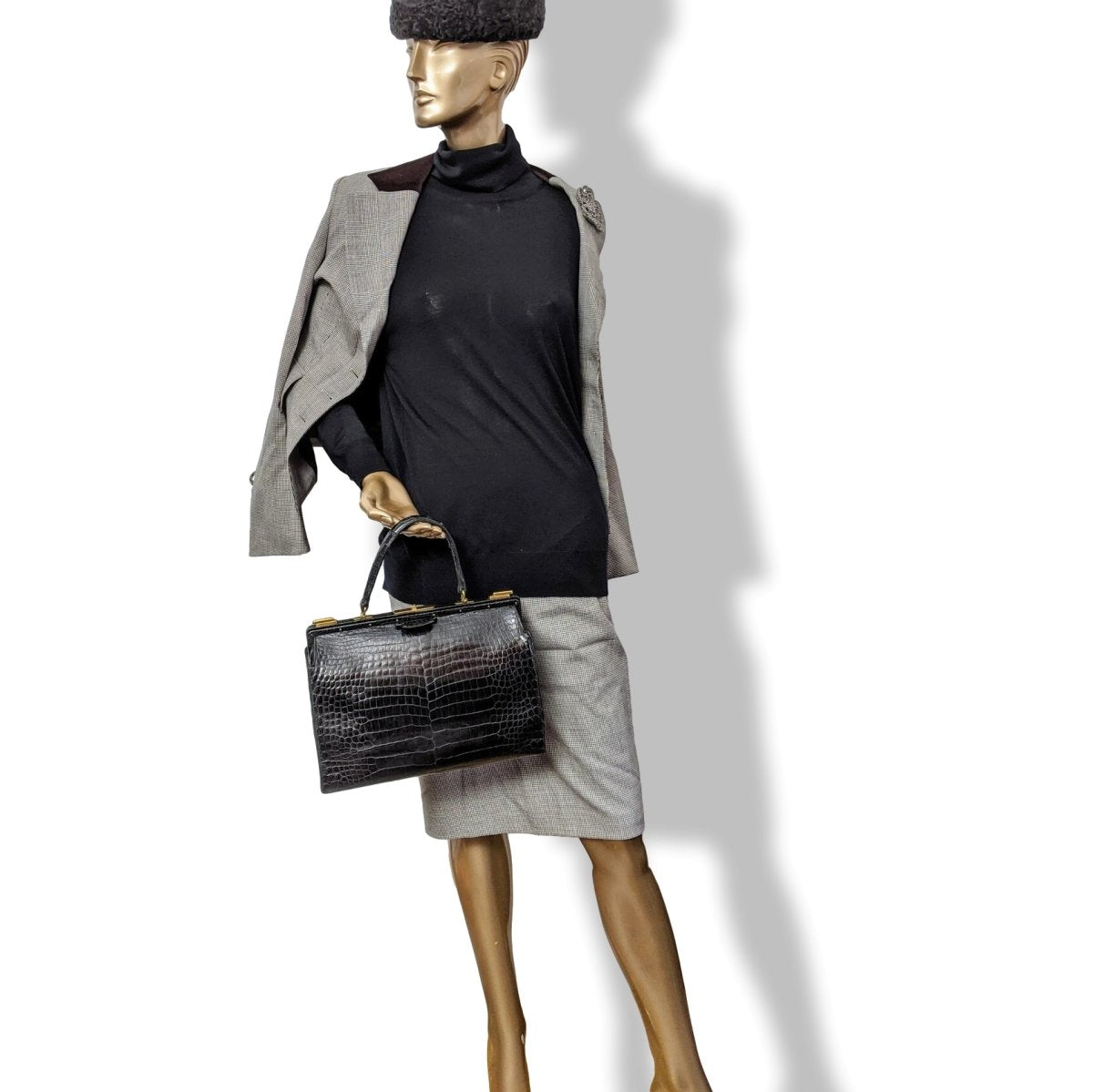 Hermes 1950s Noir Crocodile Porosus SAC 404 Retro Mallette Doctor Bag, Incredible!