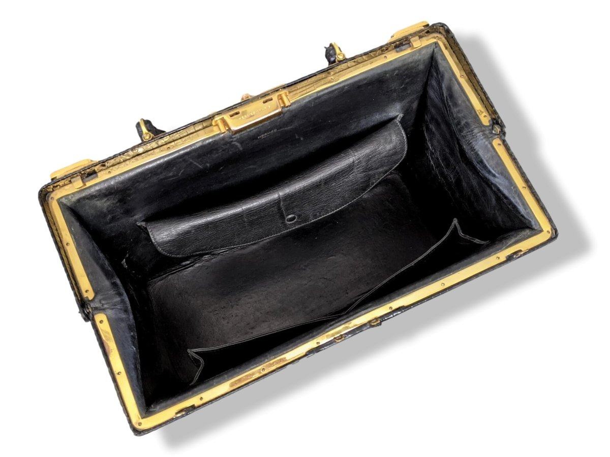 Hermes 1950s Noir Crocodile Porosus SAC 404 Retro Mallette Doctor Bag, Incredible!