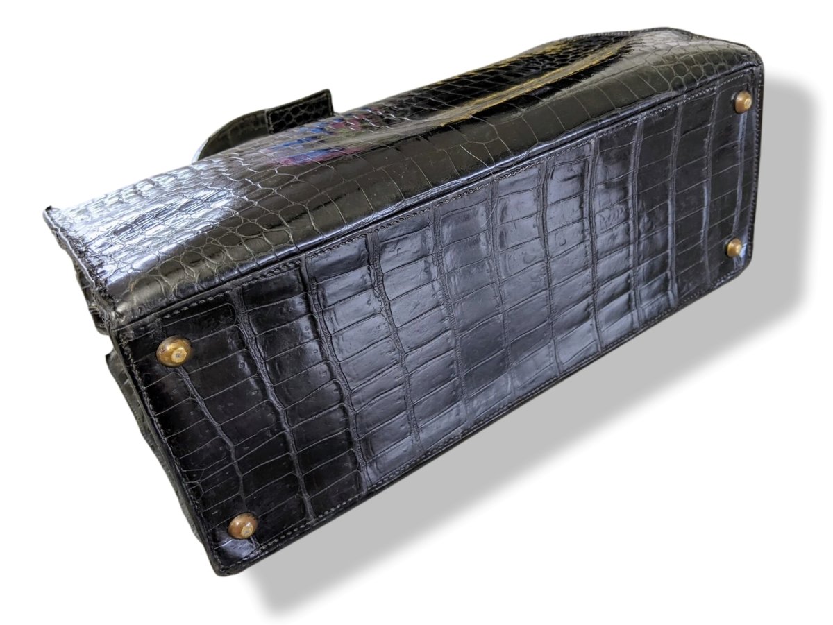 Hermes 1950s Noir Crocodile Porosus SAC 404 Retro Mallette Doctor Bag, Incredible!