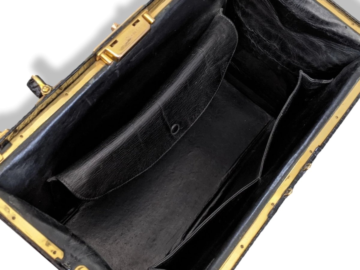 Hermes 1950s Noir Crocodile Porosus SAC 404 Retro Mallette Doctor Bag, Incredible!