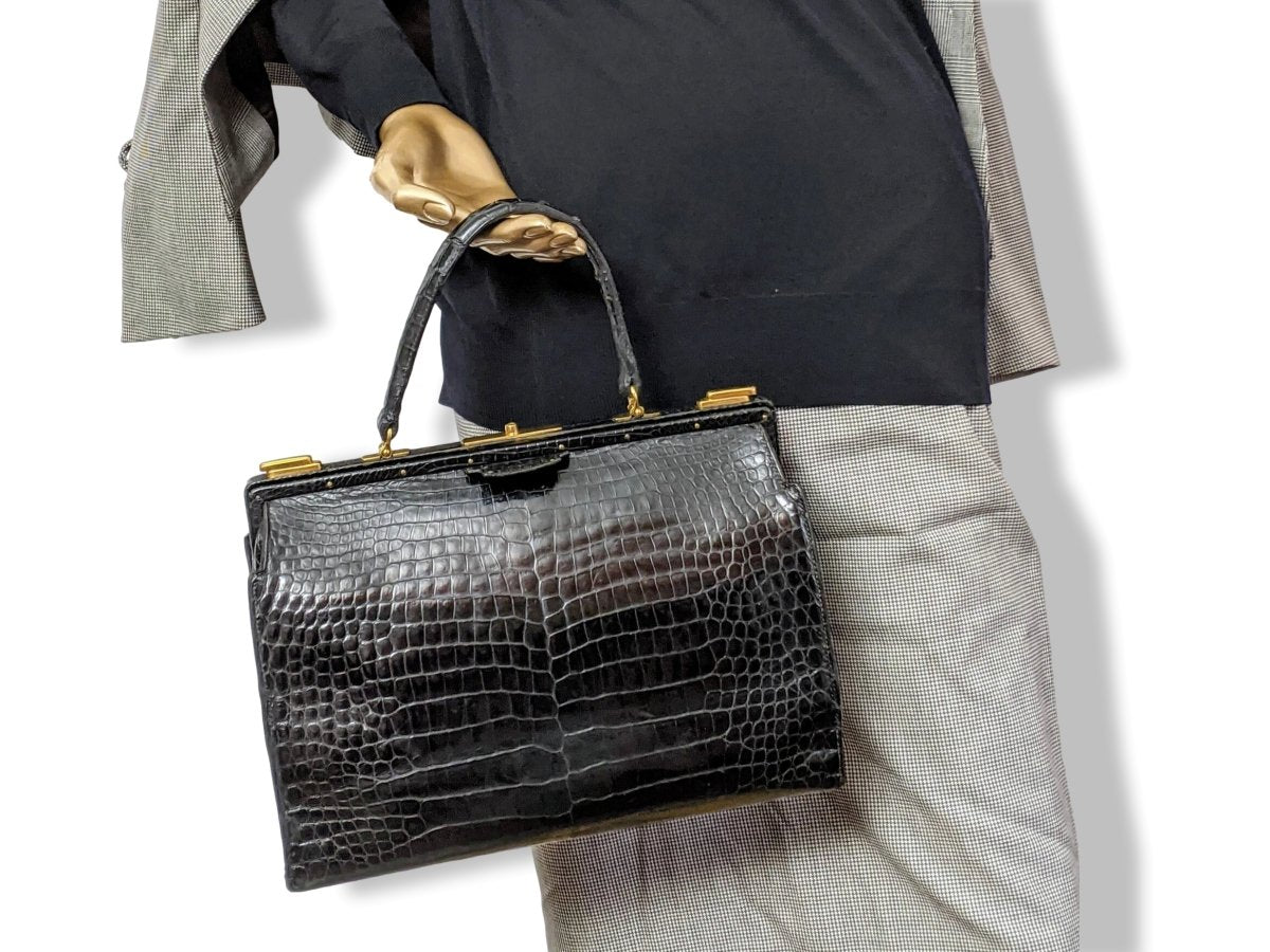 Hermes 1950s Noir Crocodile Porosus SAC 404 Retro Mallette Doctor Bag, Incredible!
