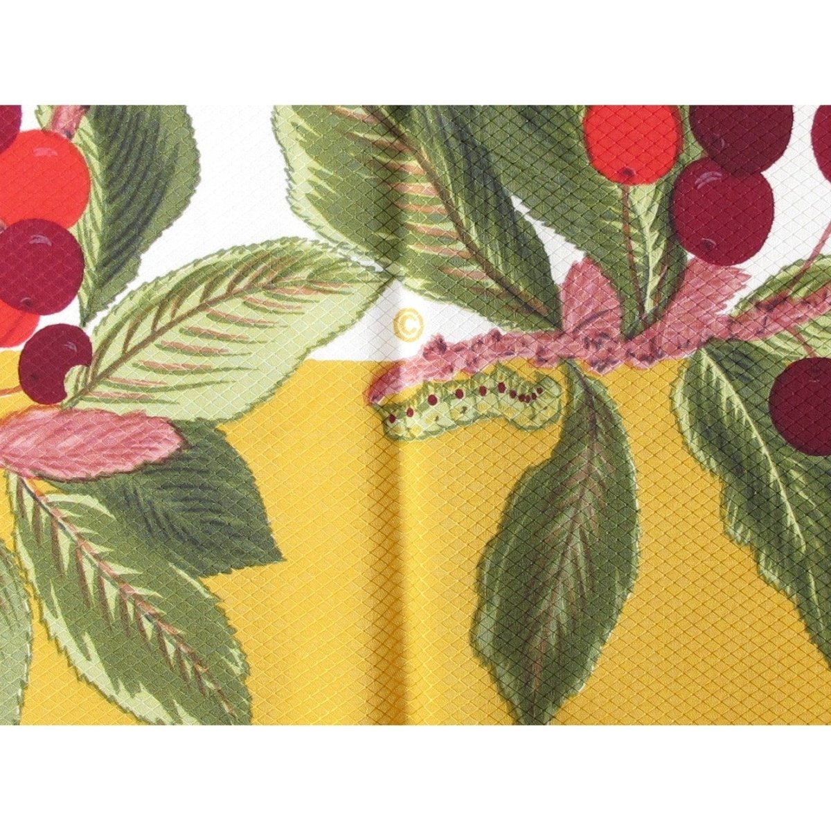 Hermes 1962 Gold White Les Cerises Jacquard Twill Silk 90, Rare! - poupishop
