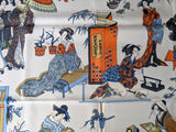 Hermes 1964 Marine/Ciel/Rouge Laque JAPON - GEISHA by Francoise Heron Twill 90, RARE!