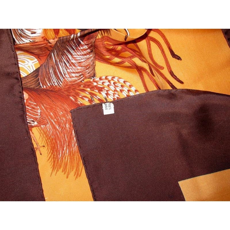 Hermes 1966 Chocolate Orange Jeunes Coqs Twill 90