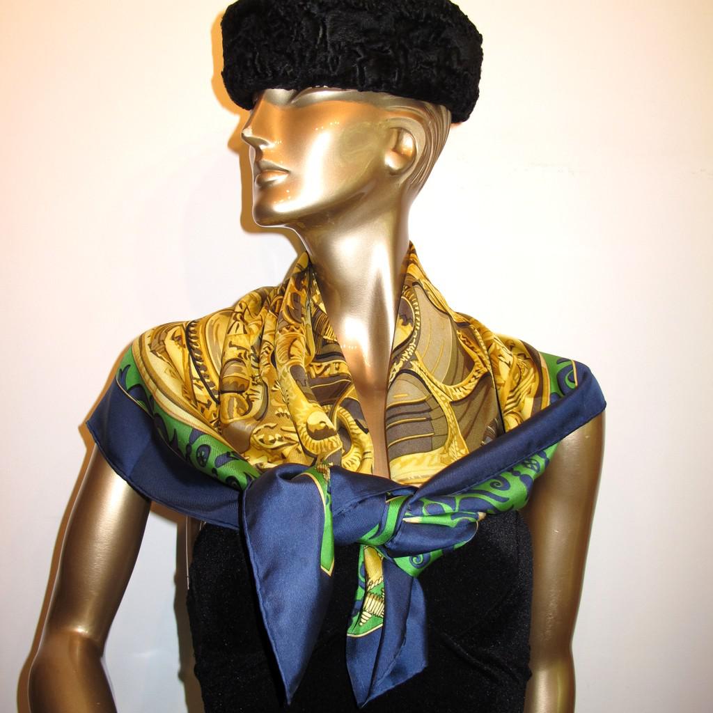 Hermes 1966 Navy Green Rouage Twill 90 Rare!