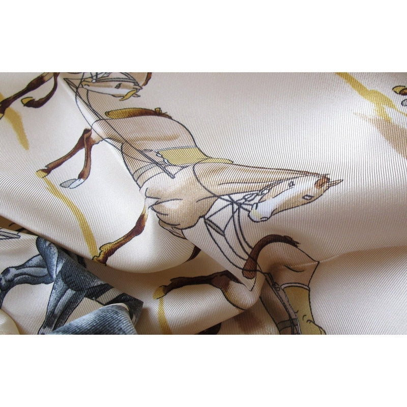 Hermes Presentation de Chevaux by Philippe Ledoux Blanc Matte Overlay Twill 90 Scarf